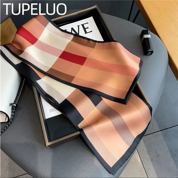 Accessories - NWT Thin Brown Plaid Satin Scarf